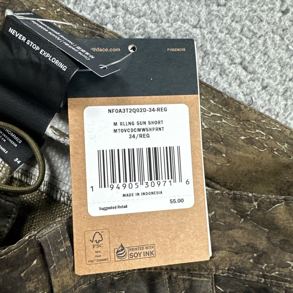 NWT The North Face Rolling Sun Packable Hybrid Shorts Men 34 Camo Hiking Travel - Picture 2 of 16